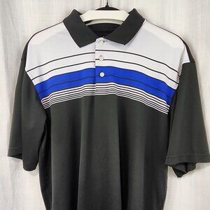 Bolle Golf Tech short sleeve, black with white and blue graduated striped polo.